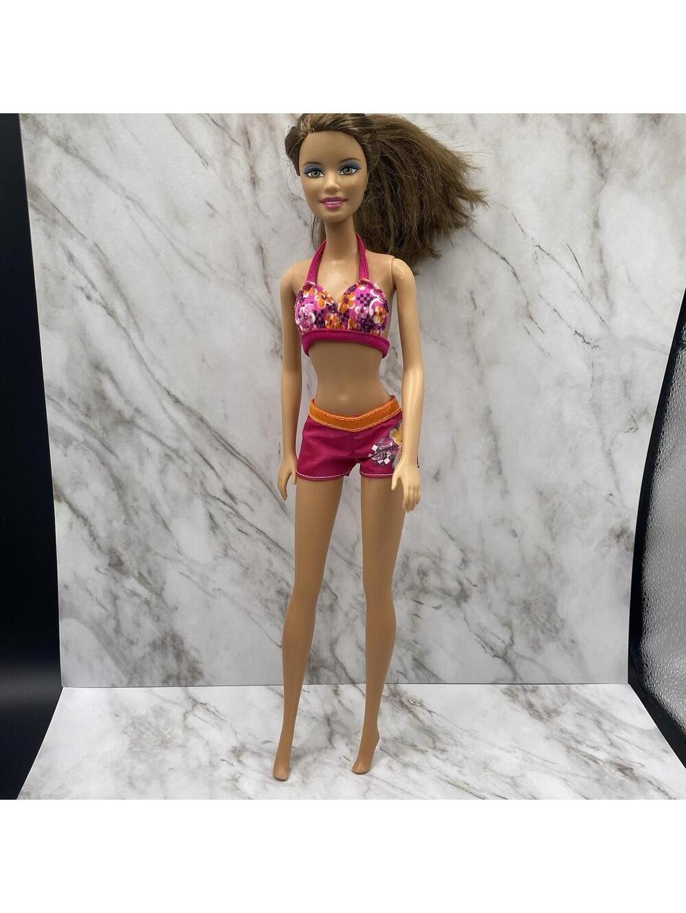 Barbie Brunette Pink&Orange Floral Bikini Sun And Beach  2009 B13
